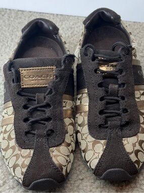 Coach Remonna Sneakers Size 6 Brown Signature Monogram Canvas & Suede Vintage